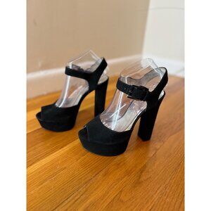 Michael Michael Kors London Suede Black Platform Mary Jane Peep Toe Heels Sz 7